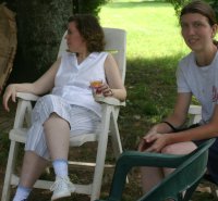 Linda Ross and Marie vanRoekel relax on the Meg and Mary Jo Grubbs Patio.