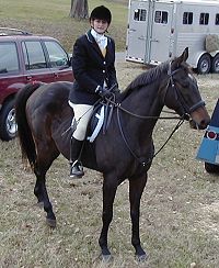Queen's Rowdy Lad fox hunting with Elizabeth in December 2001 