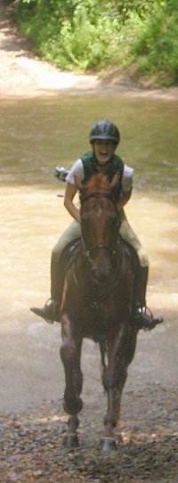 Secret and Marie gallop through the water at Dawson Forest.