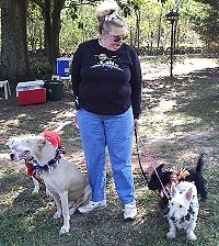Lucky Lauren with her albino doberman