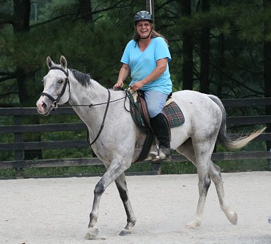 Kelly Fortner's first ride on her new ex-race horse, Cobb County. - August 24, 2007