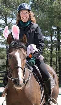 Nancy Woodruff, PhD and her chocolate horse - Dream Pusher. April 7. 2007