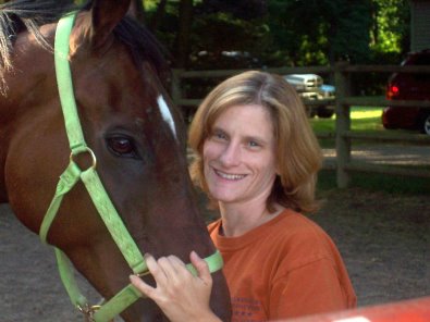 Off-the-track Thoroughbred Fuhrluck and his new mom Amanda Sharritt. July 12, 2007