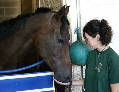 Jennifer meets Finder's Chance at Turfway Park in Kentucky.