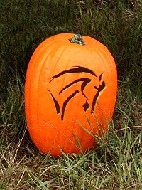 Pumpkin with the Bits & Bytes Farm logo carved into it by Marie van Roekel.