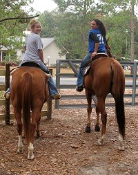 Light Artillery and Amanda. OTTBs make great trail riding horses.