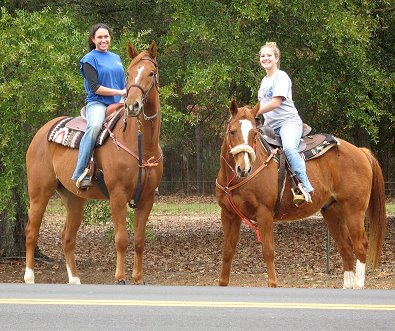 Light Artillery and Amanda. OTTBs make great trail riding horses.