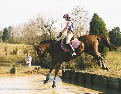 Lylle and Meg off the bank and into the water.